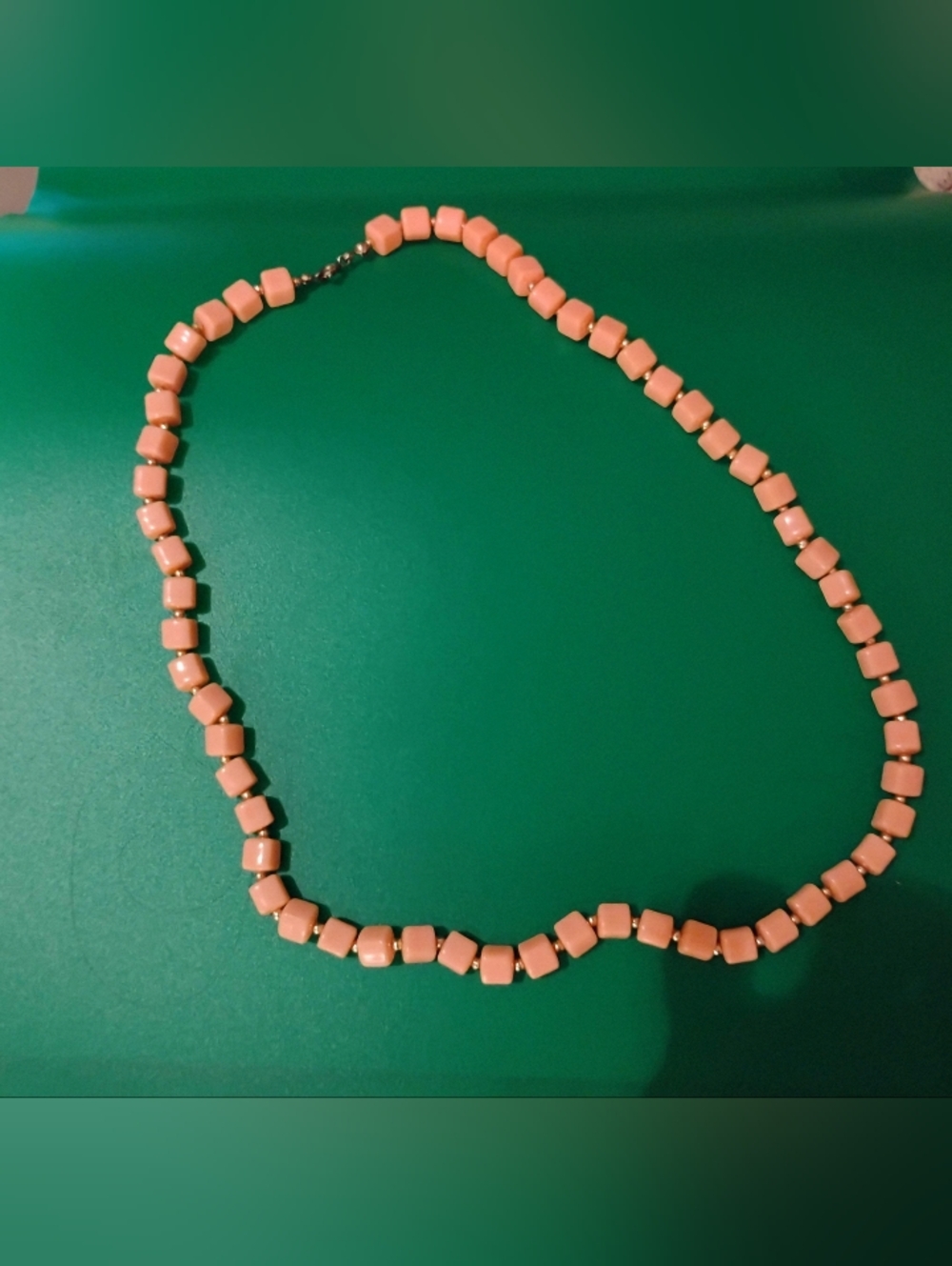 Vintage, Soft Pink, Square Beaded Necklace Gold colored Spacers, 23 In